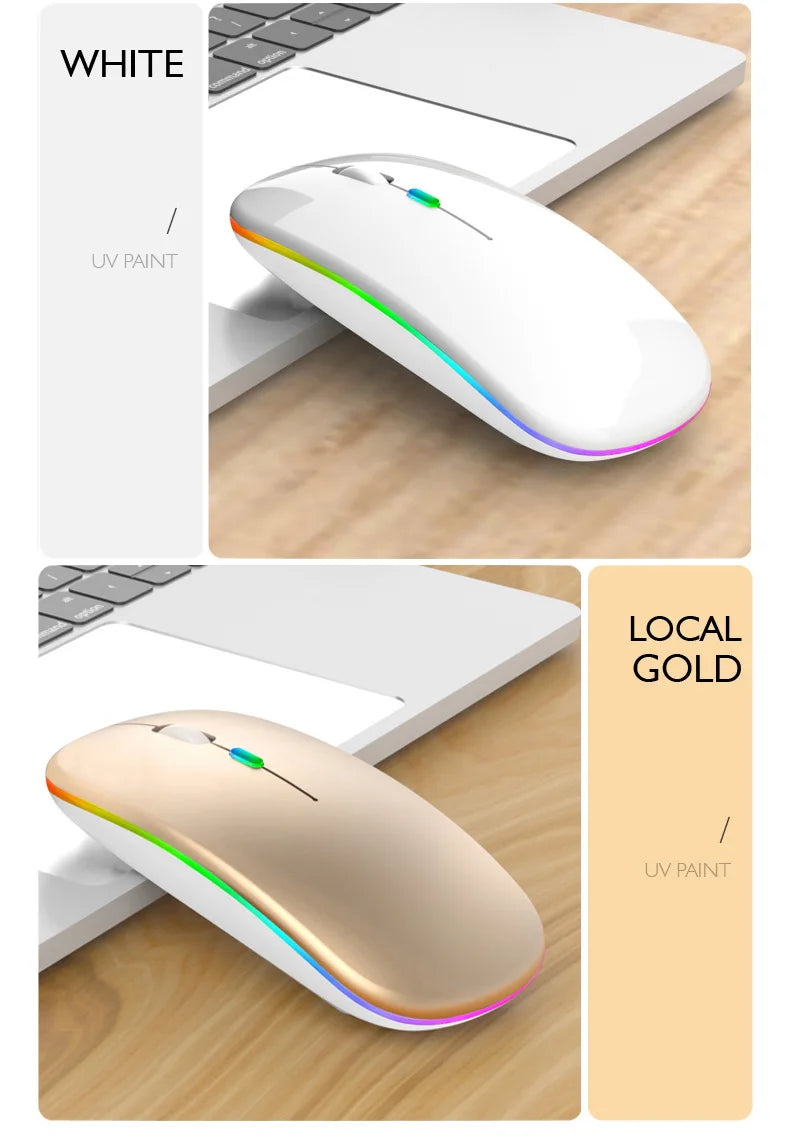 HOMEFISH PHONEPACE Dual Mode Wireless Mouse 2.4G Bluetooth Rechargeable Silent LED Backlit Optical Mice for PC Laptop