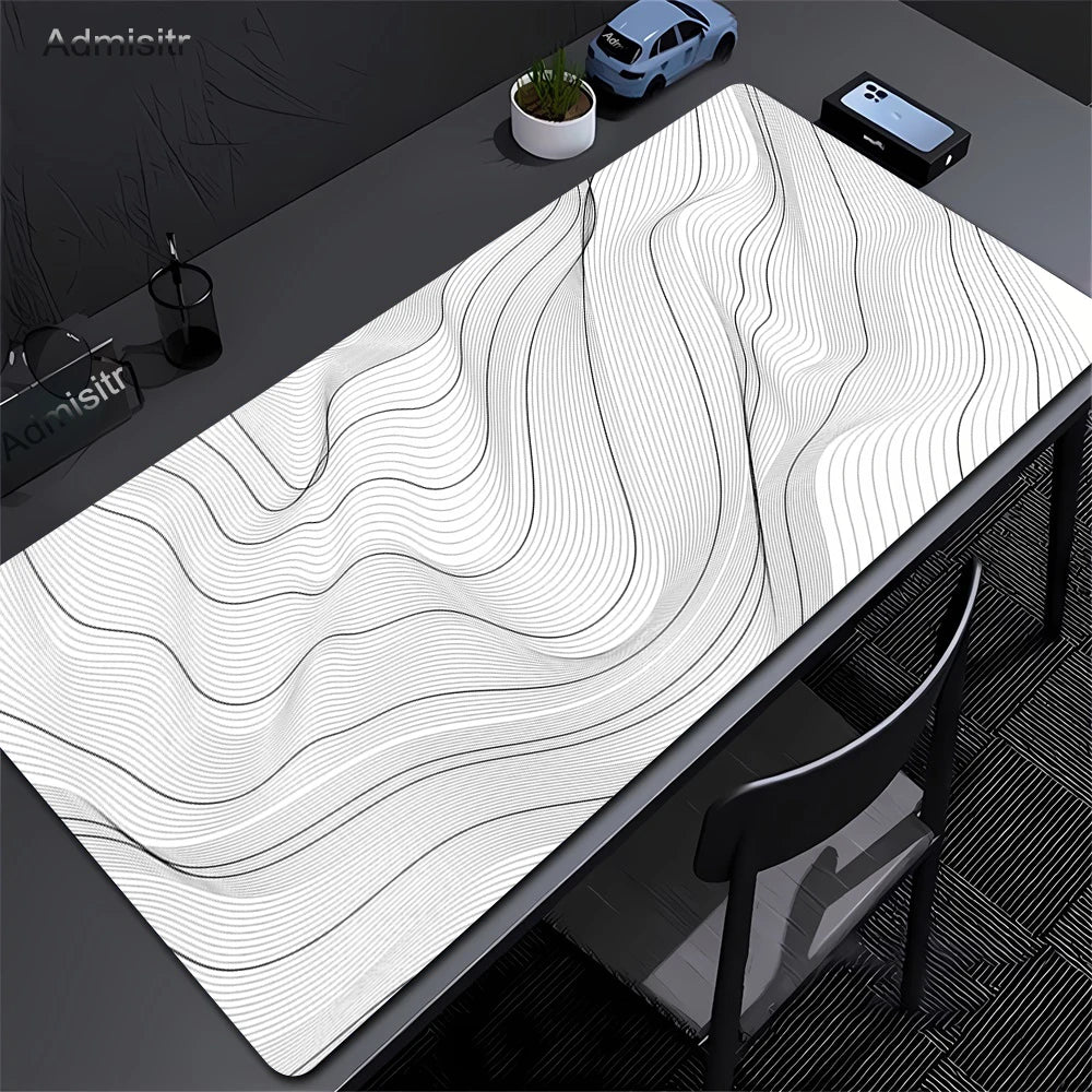 Black White Strata Abstract Design Gaming Mouse Pad Non-Slip Lock Stitched Edge Large Office Desk Mat for Computer and Keyboard