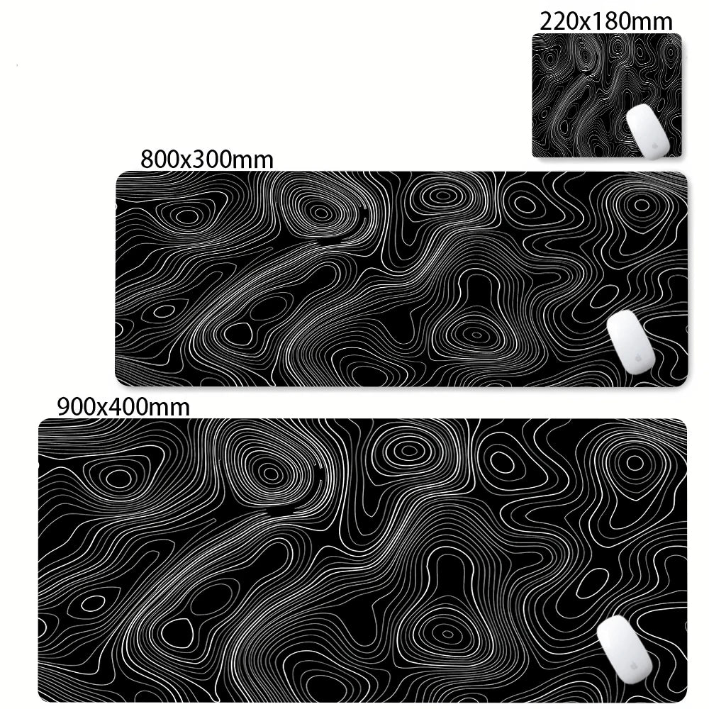 Black White Strata Abstract Design Gaming Mouse Pad Non-Slip Lock Stitched Edge Large Office Desk Mat for Computer and Keyboard