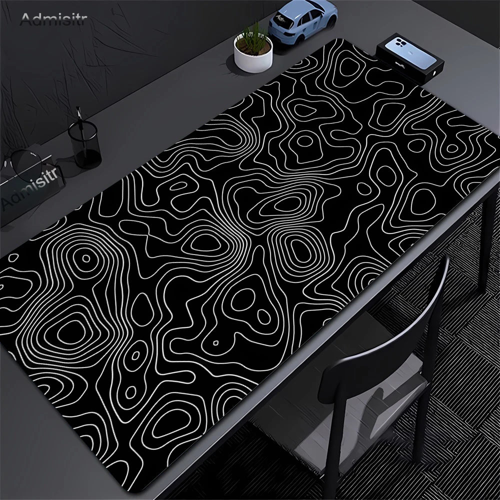 Black White Strata Abstract Design Gaming Mouse Pad Non-Slip Lock Stitched Edge Large Office Desk Mat for Computer and Keyboard
