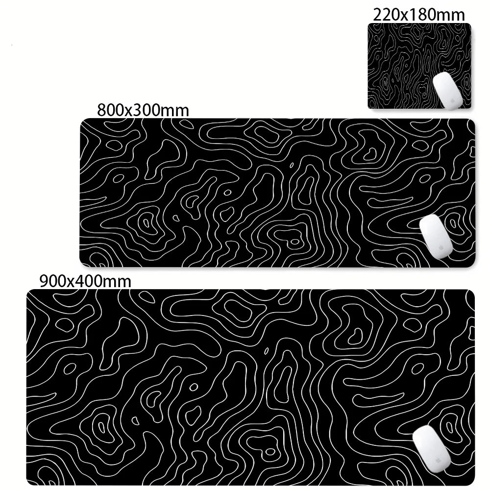 Black White Strata Abstract Design Gaming Mouse Pad Non-Slip Lock Stitched Edge Large Office Desk Mat for Computer and Keyboard