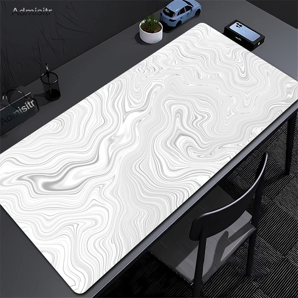 Black White Strata Abstract Design Gaming Mouse Pad Non-Slip Lock Stitched Edge Large Office Desk Mat for Computer and Keyboard